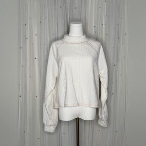 New Lush Cream Sweater Mock Neck Cropped Sweater Top Boxy